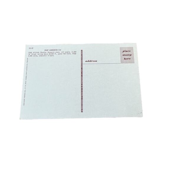 USAF Lockheed U-2 Postcard Unposted Spy Plane High Altitude Recon Jet VTG - Picture 2 of 4